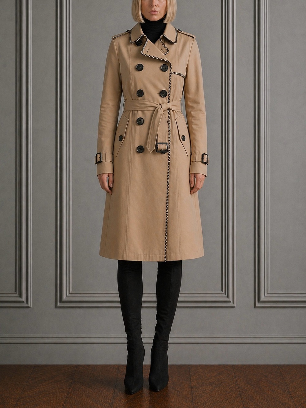 🎁 Burberry beige gabardine trench coat with perforated cord detail 4 S XS 38